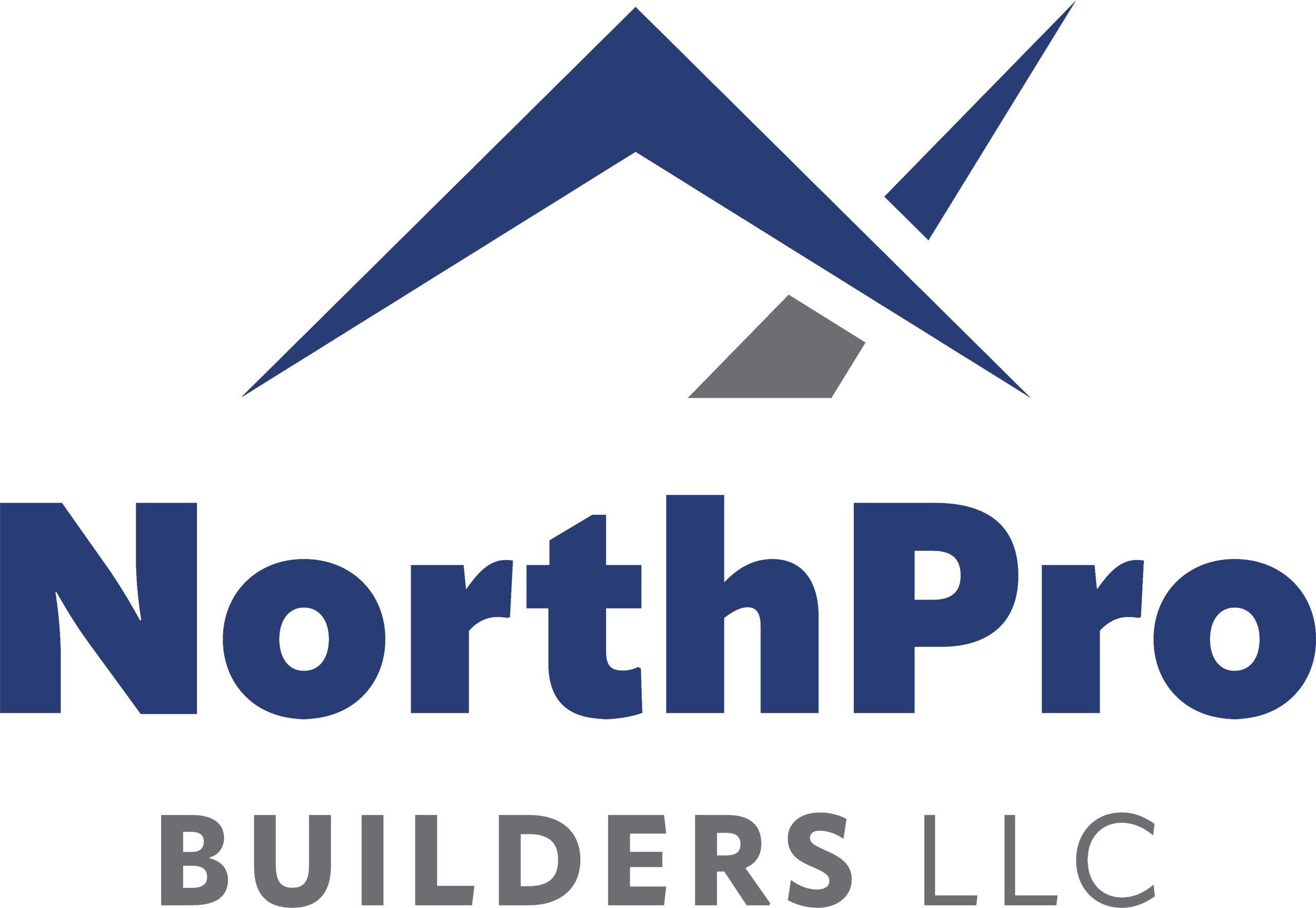 NorthPro Builders LLC logo with a stylized blue roof graphic above the company name in blue and gray text.